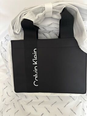 Calvin Klein Black Leather Zipper Top Handle Tote